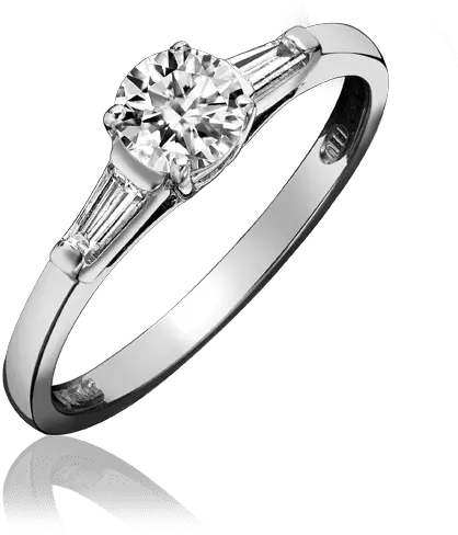  Platinum Single Stone Diamond Ring 030ct Fvs With Baguette Cut Shoulders Ring Png Diamond Ring Png