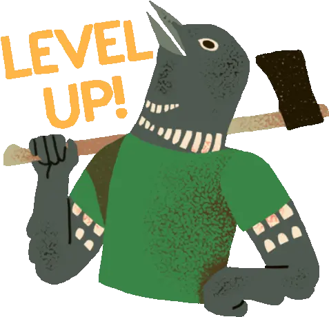  Proud Bird Holding An Ax Says Level Up Sticker Le Loon Fictional Character Png Loon Icon