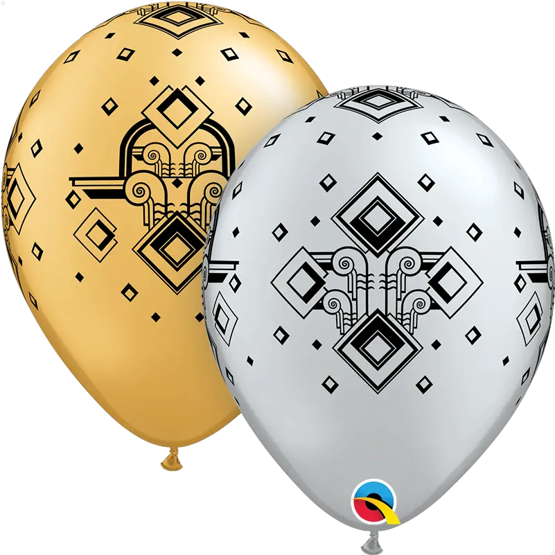  11 Silver U0026 Gold 50ct Art Deco Pattern Latex Balloons Happy Birthday Balloon Png Single Silver Balloons Png