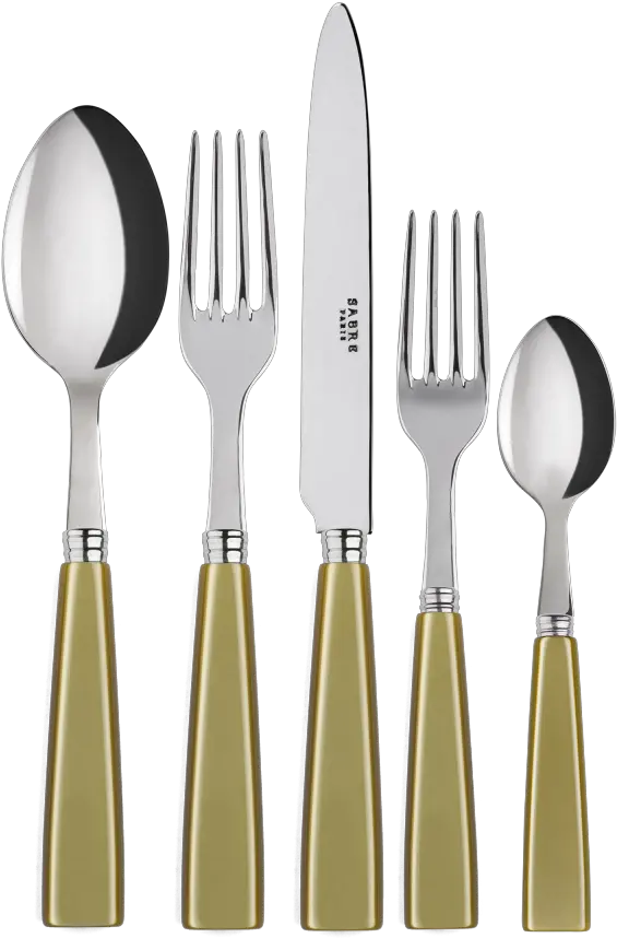  Icon 5 Pc Setting Dinner Knife Dinner Fork Soup Spoon Salad Fork Teaspoon Moss Cutlery Png Spoon Icon Png