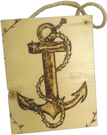  Download Anchor Wood Burned Wall Hanging Plank With Rope Sabre Png Hanging Wood Sign Png