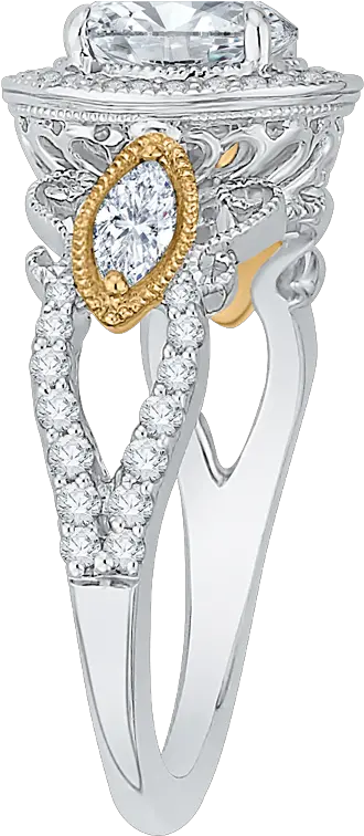  14k Two Tone Gold Oval Diamond Halo Engagement Ring Semi Mount Engagement Ring Png Halo Ring Png