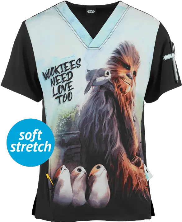  Cherokee Tooniforms Star Wars Chewie Menu0027s V Neck Print Scrub Top Scrub Tops Australia Png Chewbacca Transparent