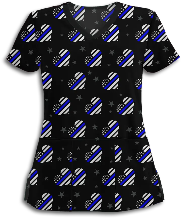  Thin Blue Line Hearts Athletic Scrub Top U2013 Brave New Look Thin Blue Line Scrubs Png Thin Blue Line Png