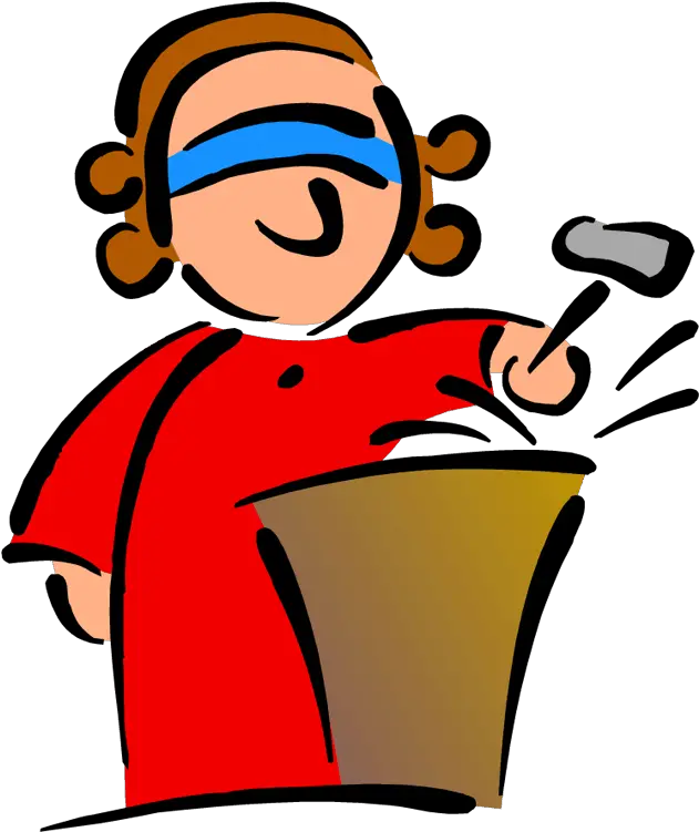  Judge Female With Blindfold Standing After Hammering Gavel Judge Cartoon Png Gavel Png