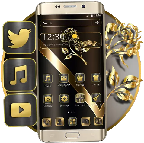  Golden Black Rose Theme Apk 112 Download Apk Latest Version Electronics Brand Png Black Rose Icon