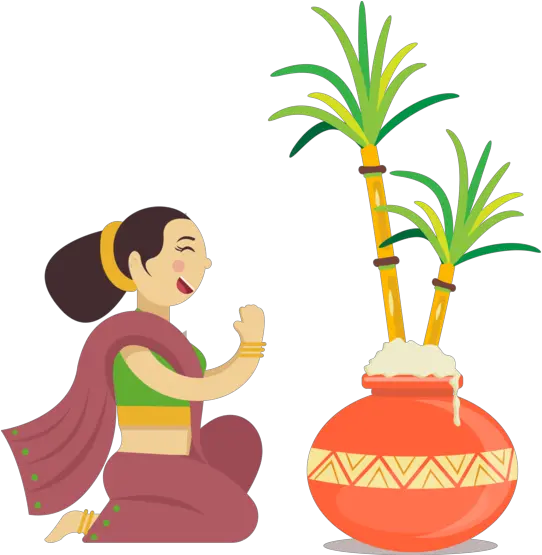  Pongal Flowerpot Houseplant Palm Tree For Thai Cartoon Pongal Pot Png Palm Tree Transparent