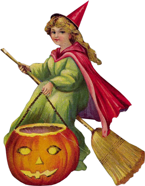  Vintage Girl Witch With Big Jack O Lantern For Halloween Illustration Png Jack O Lantern Transparent