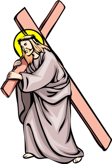  Vector Illustration Of Jesus Christ Carries Cross To Clipart Jesus Drawing Images In The Cross Png Jesus Christ Transparent