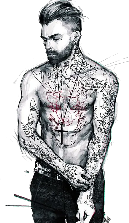  Chest Tattoo Png Tattoo Cartoon Character Drawing Cool Png Man With Tattoo Drawing Chest Tattoo Png