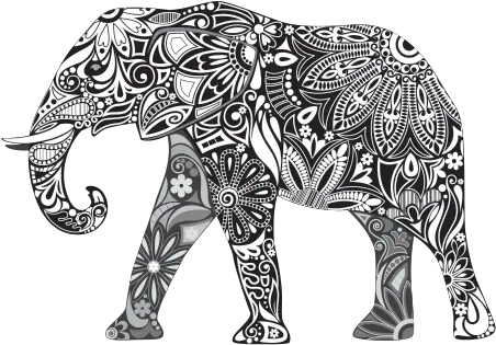  Printed Vinyl Black And White Elephant Traditional Art Elephant Black And White Print Png White Elephant Png