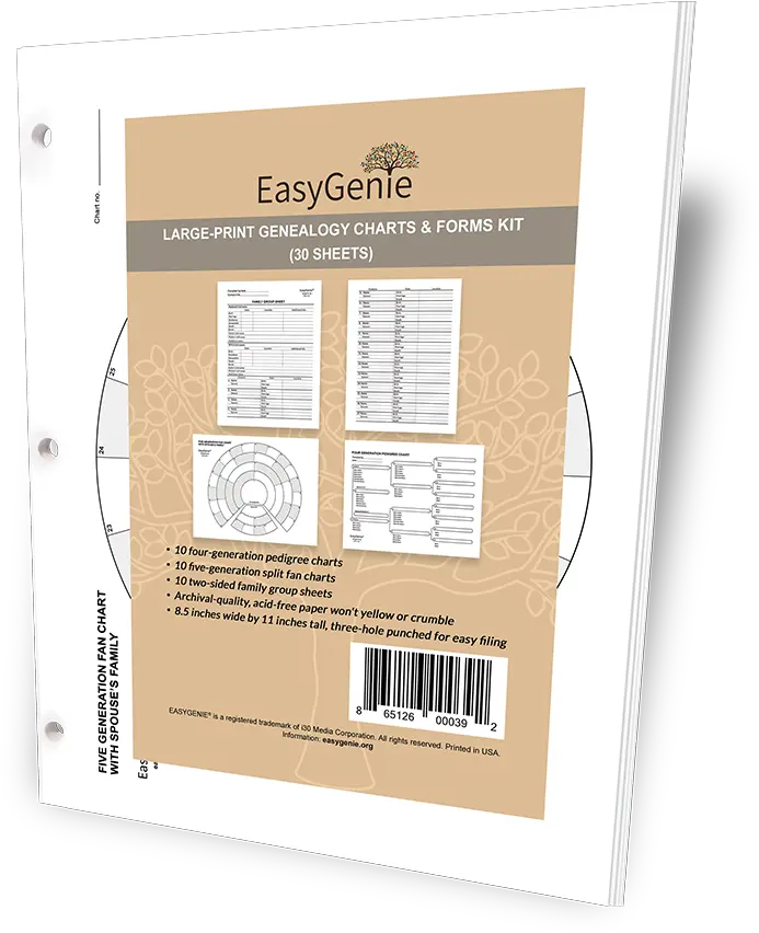  Large Print Genealogy Charts And Forms Kit 30 Sheets Horizontal Png Paper Hole Png