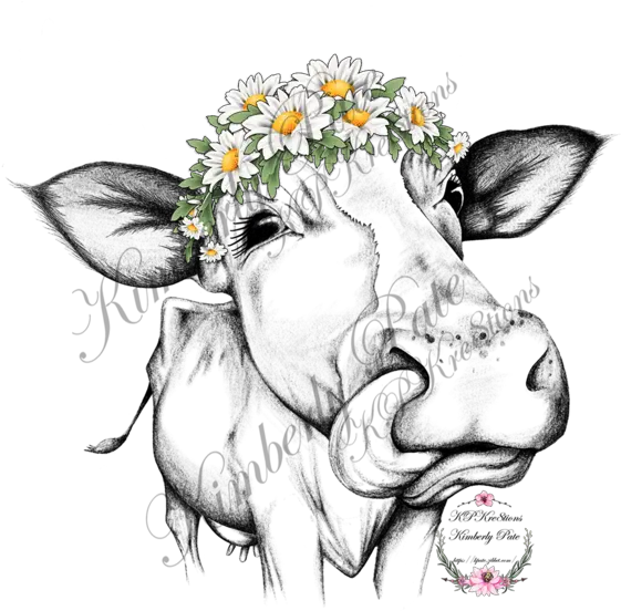  Heifer With Daisy Crown Waterslide Black And White Not My Pasture Png Crown Drawing Png