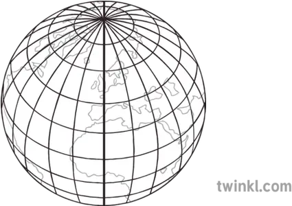  Globe Longitude Diagram Ks3 Black And White Illustration Parallel Geography Png Globe Black And White Png