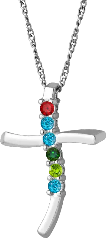  Download Hd 6 Stone Family Cross Pendant In Sterling Silver Necklace Png Cross Necklace Png