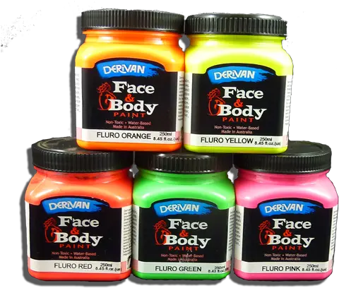  Derivan Fluoro Glow In The Dark Face And Body Paint 250ml Jars Face Paint For Sale Png Face Paint Png