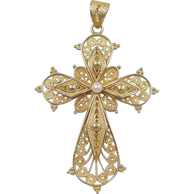  Download Vintage 18k Gold Filigree Cross Pendant With Pendant Png Cross Transparent Background