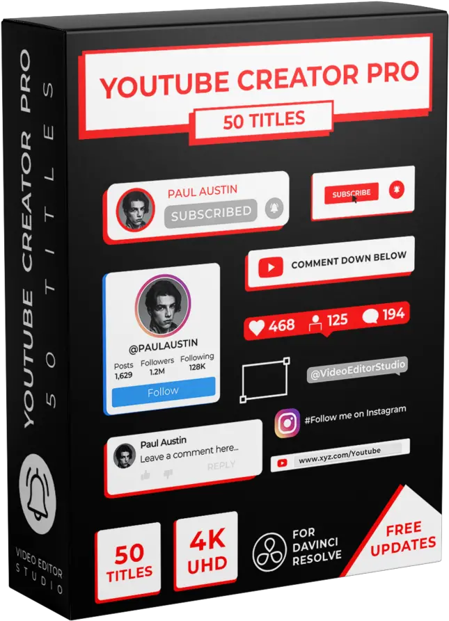  Social Media Pack Titles For Davinci Resolve U2013 Video Vertical Png Davinci Resolve Icon