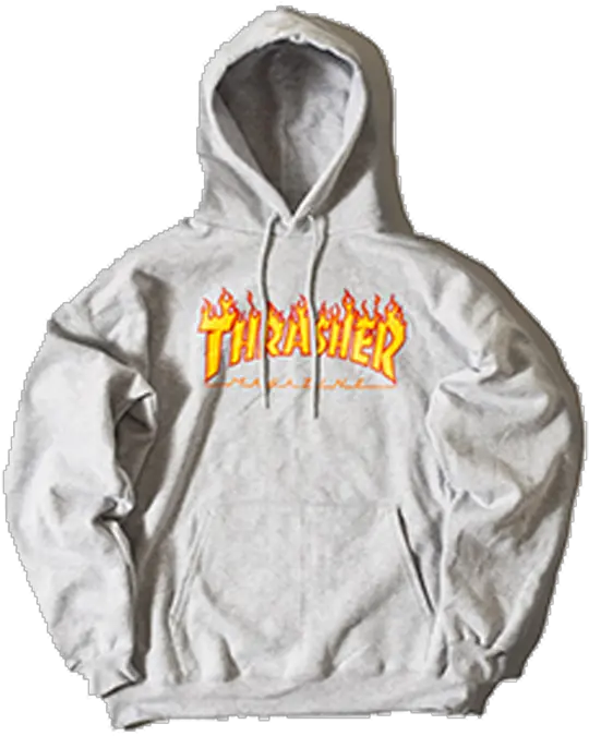  Flame Logo Hood 113102grey Thrasher Flame Logo Pullover Hoodie Png Thrasher Logo Png