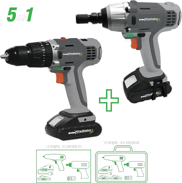  18v Rechargeable Set Of Hammer Driver Impact Wrench Barreno Gladiador Png Screw Driver Png