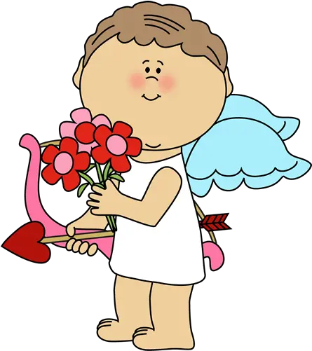  Download Hd Valentineu0027s Day Cupid With Flowers Clip Art Valentines Day Clipart Cupid Png Cupid Transparent Background