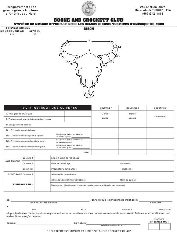  Download Bu0026c Score Charts In French Boone And Crockett Club Document Png Bison Icon