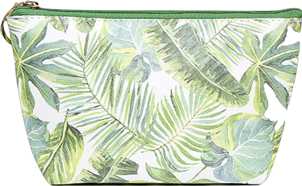  Tropical Leaf Pouch Cosmetic Bag White And Green Leaf Cosmetic Bag Png Tropical Leaves Png