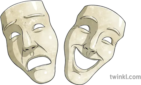  Greek Comedy Tragedy Masks Theatre Ancient Greece Ks2 Greek Comedy And Tragedy Masks Png Drama Masks Png