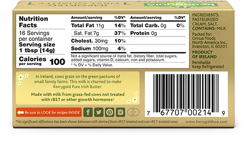  Kerrygold Pure Irish Salted Butter Stick Of Butter Nutrition Facts Png Stick Of Butter Png