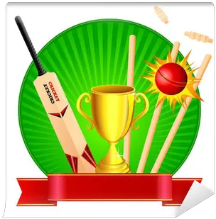  Wall Mural Vector Illustration Of Cricket Kit With Trophy Pixersus Cricket Stump Bat Ball Logo Png Trophy Icon Vector