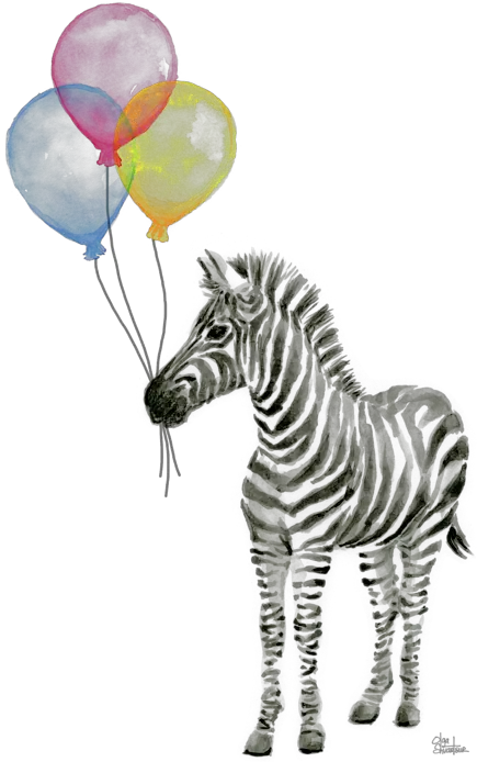  Download Zebra Watercolor With Balloons Onesie For Sale By Zebra Watercolor Png Zebra Png