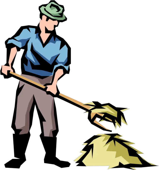  Vector Illustration Of Farmer With Pitchfork And Hay Working On Farm Clipart Png Pitchfork Transparent