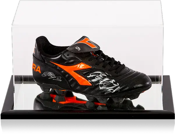  Filippo Inzaghi Signed Black And Orange Diadora Boot In Acrylic Case Lace Up Png C Icon Case