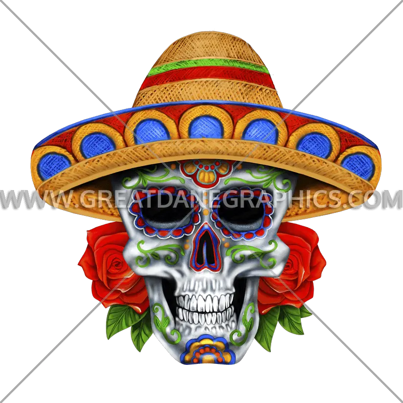  Sugar Skull Sombrero Production Ready Artwork For T Shirt Mexican Skull With Sombrero Png Sombrero Transparent