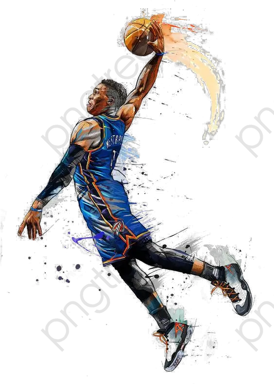  Russell Westbrook Fan Art Clipart Drawing Basketball Players Dunking Png Westbrook Png