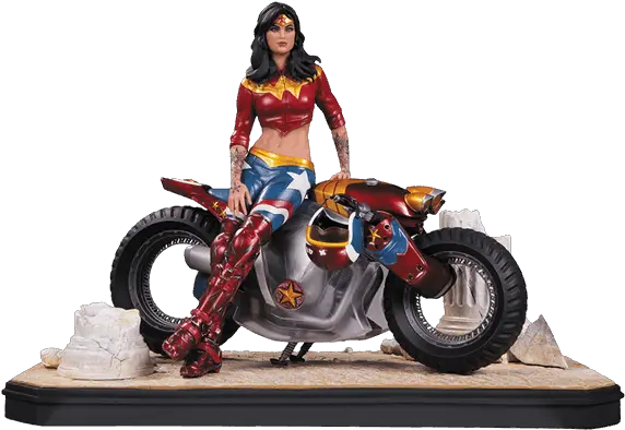  Pin Gotham City Garage Wonder Woman Statue Png Icon Bombshell Motorcycle Boots