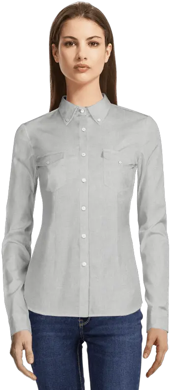  Light Grey Button Down Oxford Shirt With Pockets Camisa De Vestir Manga Corta Png Shirt Button Png