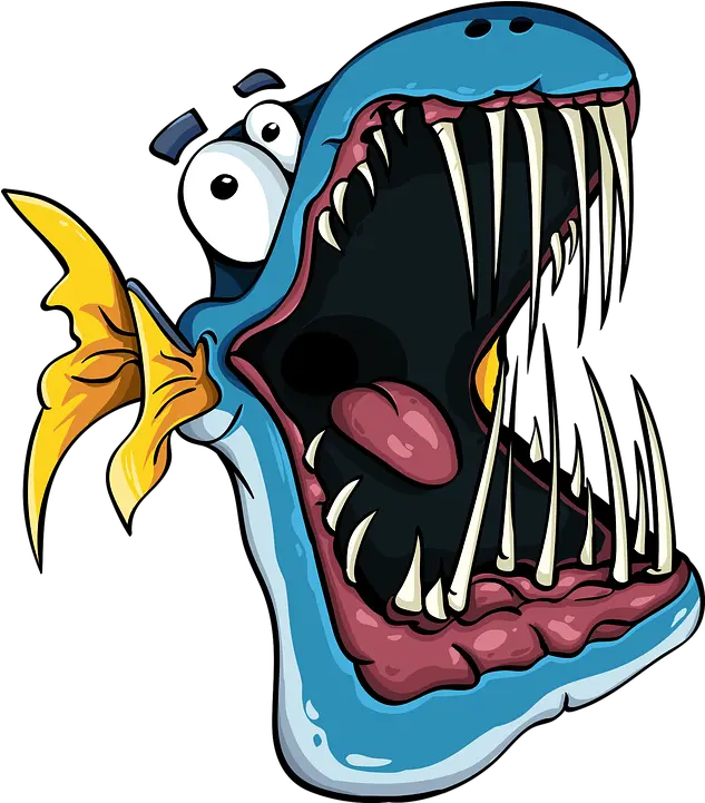  Fish Toothy Jaw Fun Character Sea Colorful Blue Fish Png Jaws Png