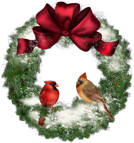  Christmas Cardinal Graphic Freeuse Christmas Wreath With Birds Png Cardinal Png