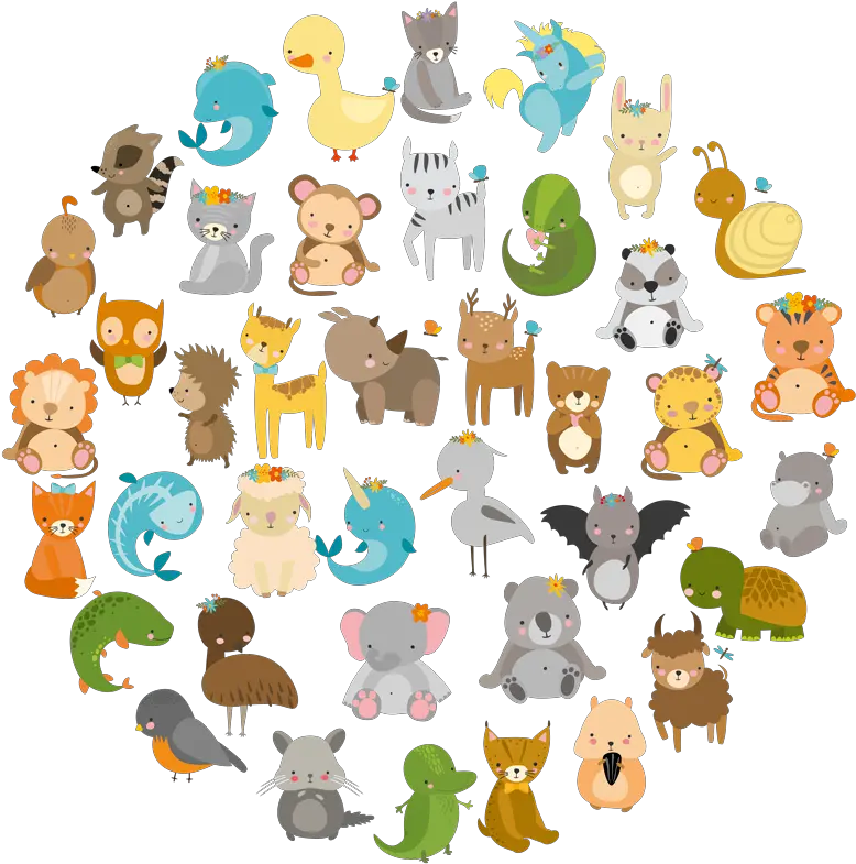  Zoo Animals Circular Wall Sticker Cute Zoo Animal Drawings Png Jungle Animals Png