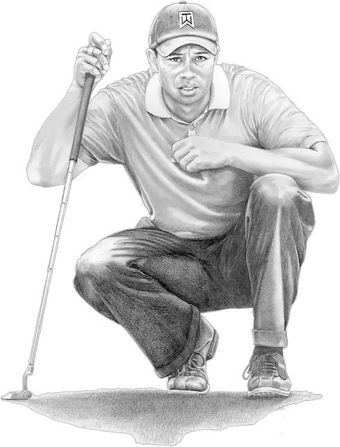  Tiger Woods Crouching Duvet Cover Professional Golf Art Drawing Png Tiger Woods Png