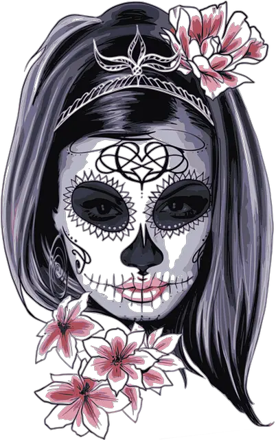  Halloween Skull Skeleton Face Stickers Flower Mask Fteh Catrina De La Muerte Png Skeleton Face Png