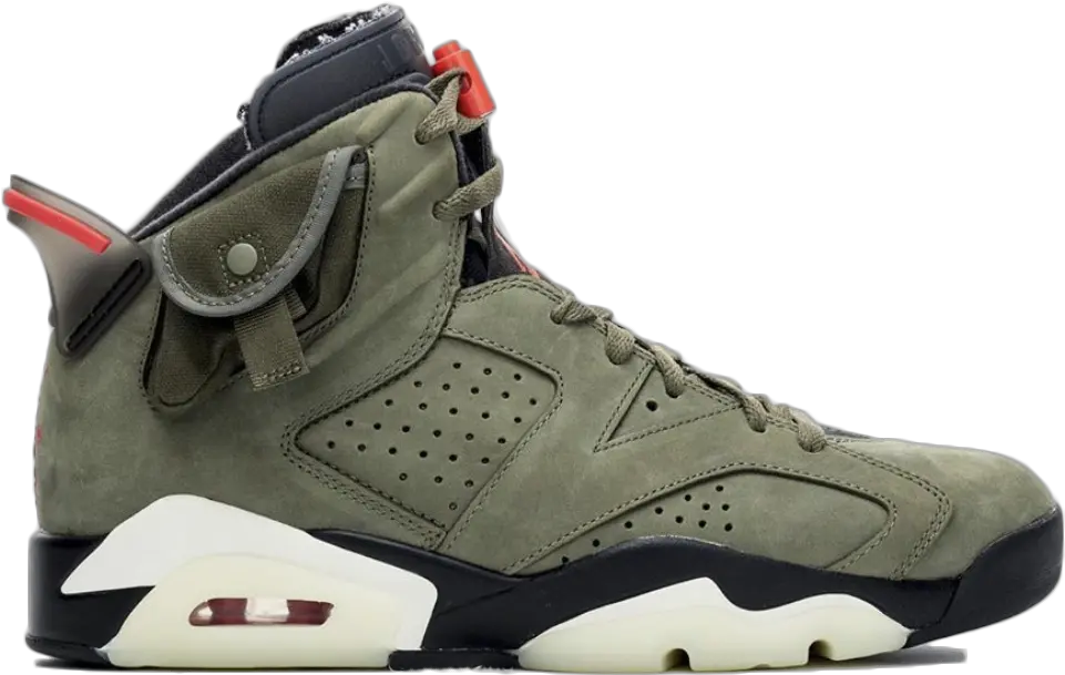  Jordan 6 Retro Travis Scott In Medium Oliveblack Sailuniversity Red Air Jordan Retro 6 Png Travis Scott Png