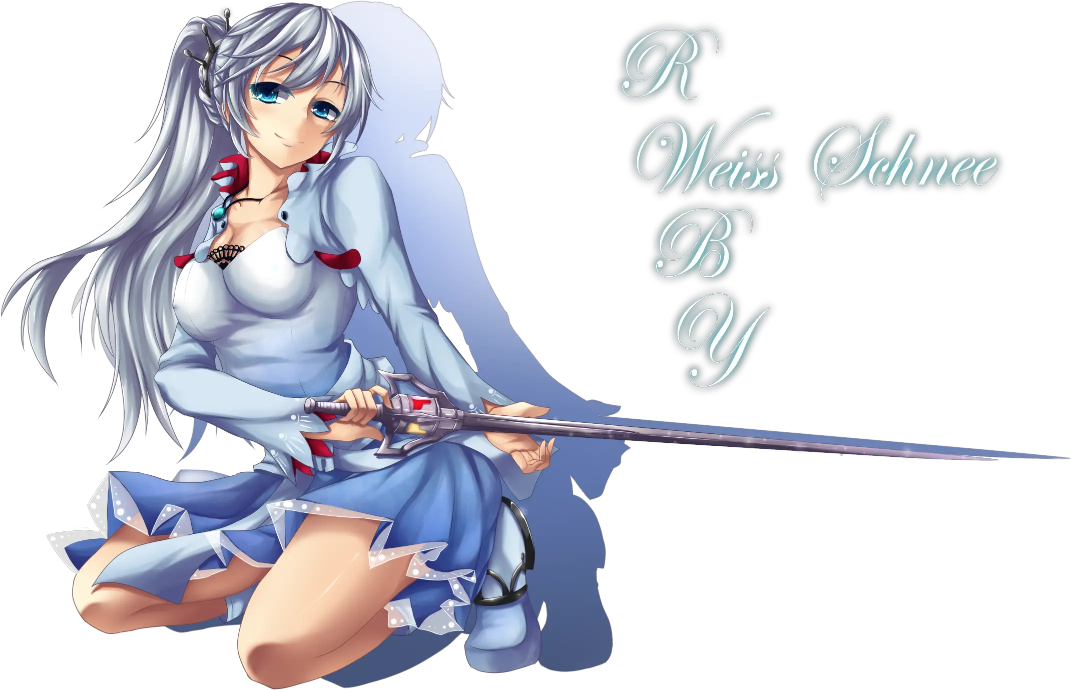  Blue Eyes Breasts Cleavage Dress Fi San Long Hair Necklace Rwby Weiss Schnee Deviantart Png Rwby Png