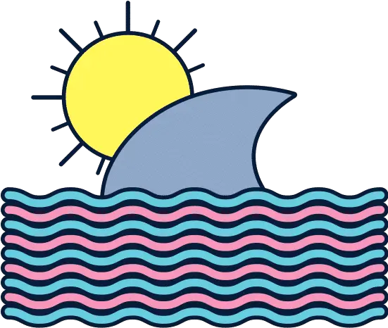  Summer Ocean With Shark Fin And Sun Detailed Style Sun Symbol Clipart Black And White Png Shark Fin Icon