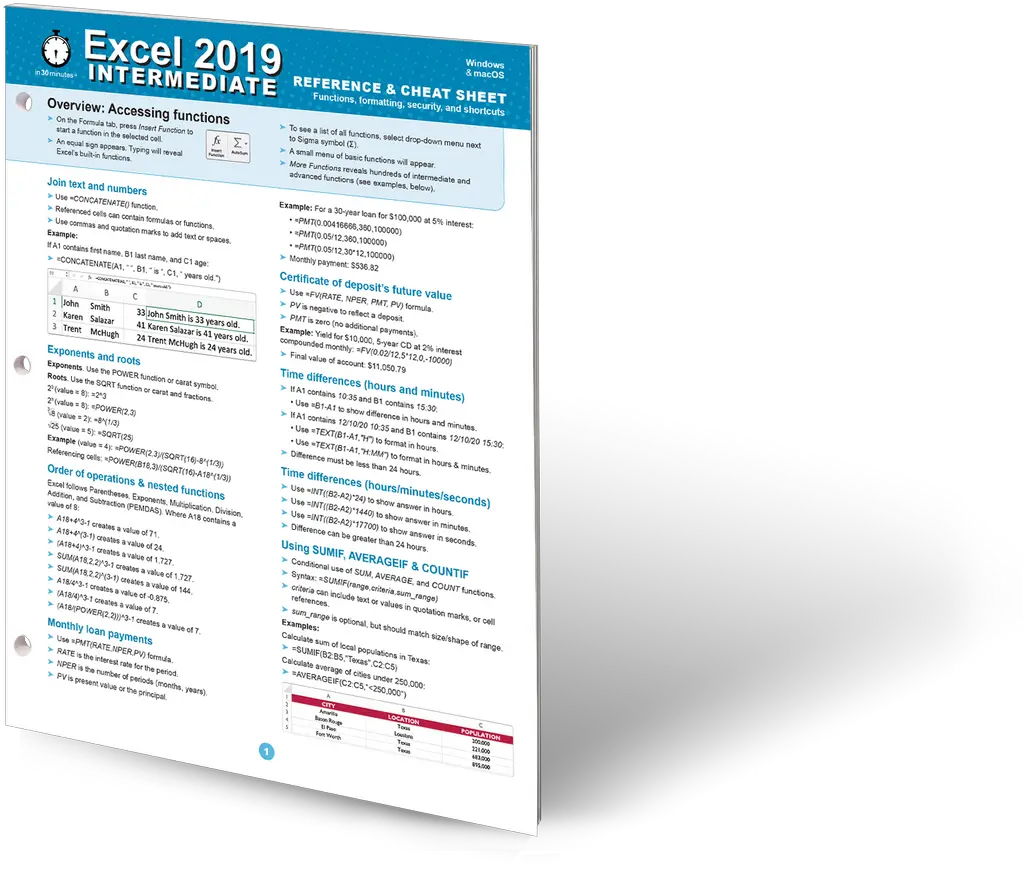  Excel 2019 Intermediate Cheat Sheet Printed Or Pdf Download Language Png Excel Permanently Disable Paintbrush Icon