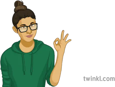  Girl Doing Ok Hand Sign General People Student Tennager Good Cartoon Png Ok Hand Png