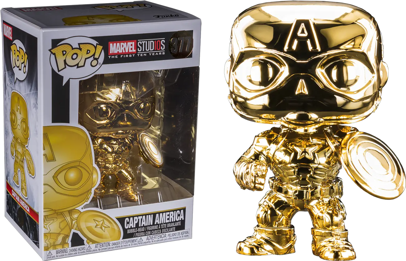  Marvel Studios The First Ten Years Captain America Gold Chrome U2013 Funko Pop Vinyl Figure Captain America Gold Pop Png Marvel Studios Png