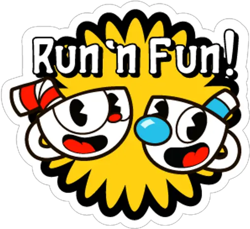  Cuphead And Mugman Run N Fun Sticker Sticker Mania Cuphesd Stikers Png Cuphead Transparent