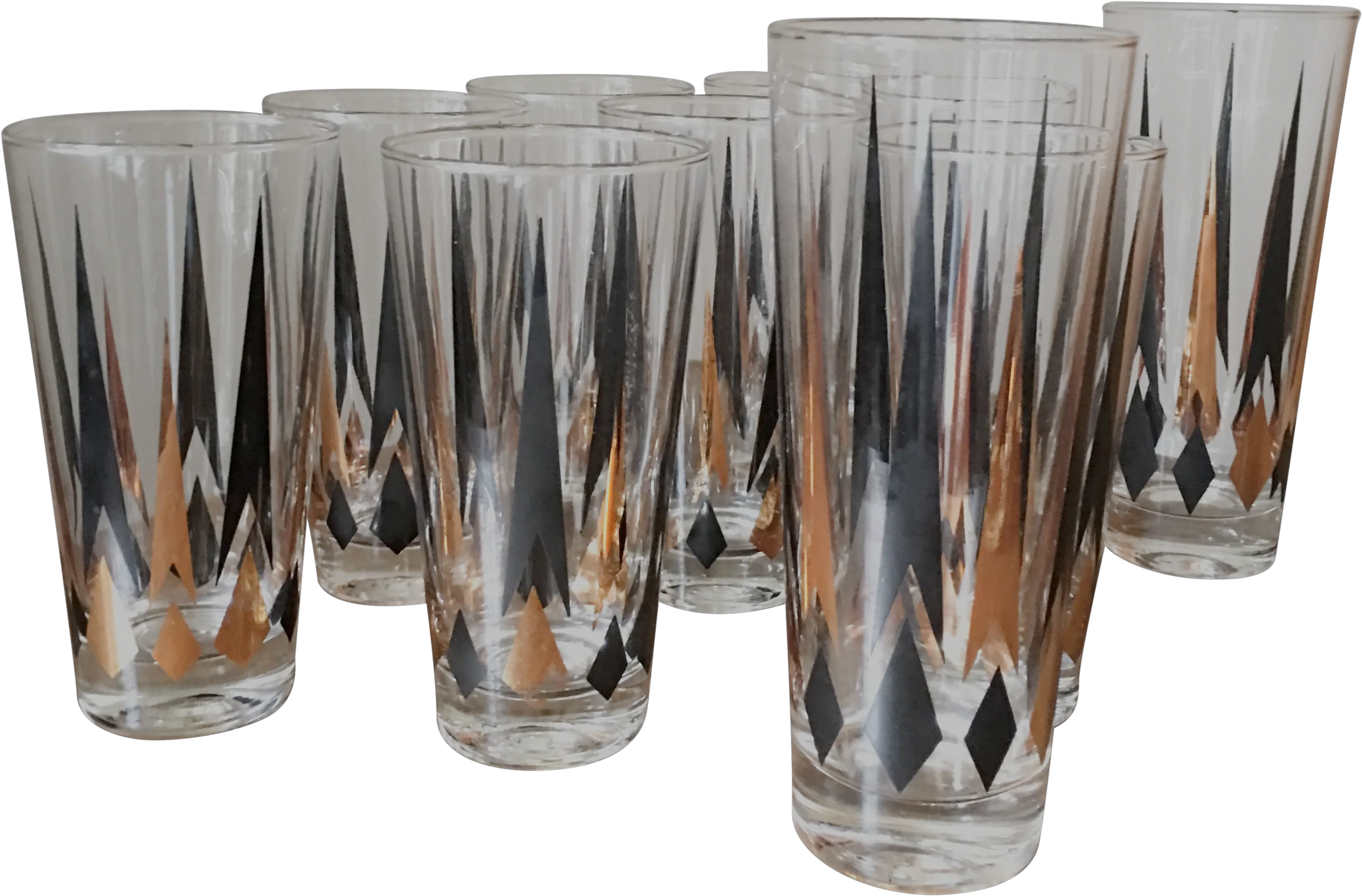  1960s Anchor Hocking Mid Century Black U0026 Gold Spires Drinking Glasses Set Of 14 Pint Glass Png 8 Bit Glasses Png